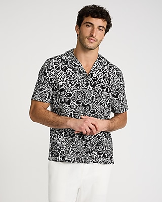Tropical Floral Linen-Blend Short Sleeve Shirt