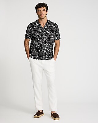 Tropical Floral Linen-Blend Short Sleeve Shirt