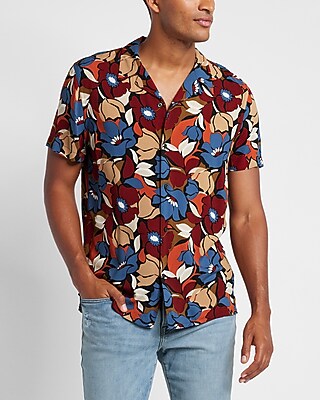 Express Floral Rayon Short Sleeve Shirt