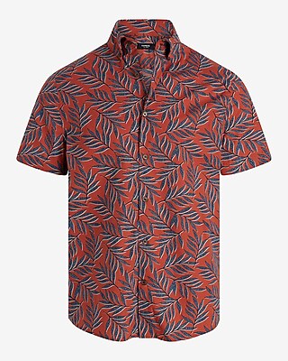 Leaf Print Cotton Stretch Short Sleeve Shirt