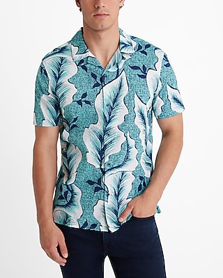 textured leaf cotton stretch short sleeve shirt