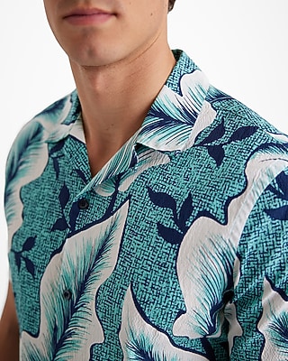 Textured Leaf Cotton Stretch Short Sleeve Shirt - image 3