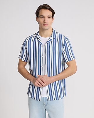Multi Striped Rayon Short Sleeve Shirt