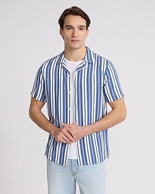 Multi Striped Rayon Short Sleeve Shirt