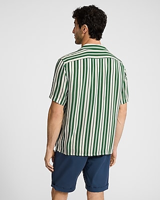 Multi Striped Rayon Short Sleeve Shirt