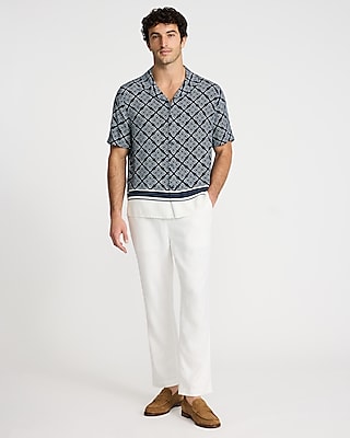 Border Geo Print Rayon Short Sleeve Shirt