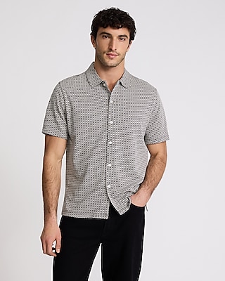 Tシャツ・カットソー HUECLOSET Border Open Collar Short Sleeve T 25KERO397 Embroidered Geo Short Sleeve Shirt | Express
