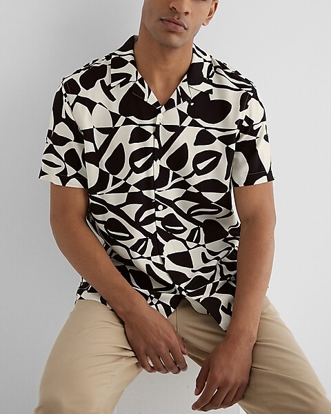 Sayhi Men's Spring And Summer Fashion Shirt Casual Printed Lapel Button  Short Sleeve Shirts Custom Work Shirts Men