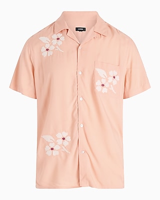 Embroidered Floral Rayon Short Sleeve Shirt