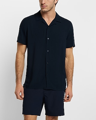 Solid Rayon Short Sleeve Shirt | Express