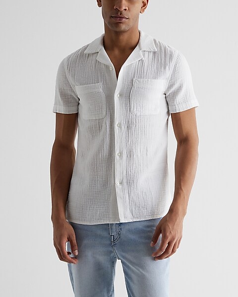 Crinkle Textured Short Shirt | Express