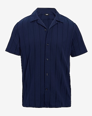 Textured Stripe Cotton Short Sleeve Shirt