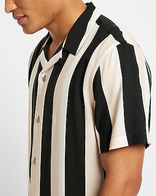 Striped Rayon Short Sleeve Shirt | Express