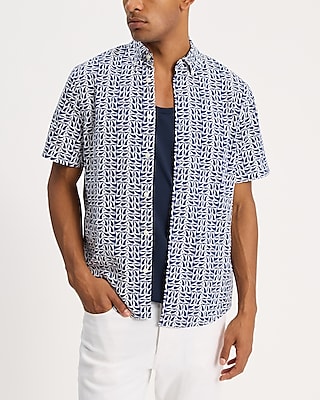 Geo Print Cotton Stretch Short Sleeve Shirt