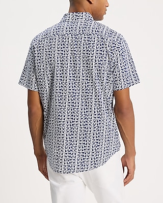 Geo Print Cotton Stretch Short Sleeve Shirt