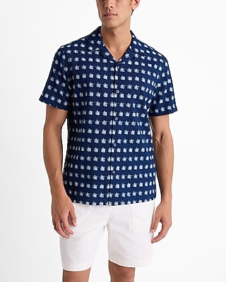 Printed Textured Cotton Short Sleeve Shirt