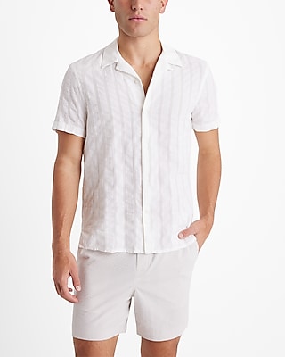 Textured Stripe Cotton Short Sleeve Shirt