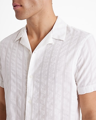 Textured Stripe Cotton Short Sleeve Shirt