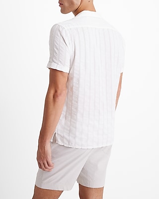 Textured Stripe Cotton Short Sleeve Shirt