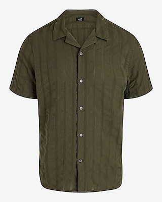 Textured Stripe Cotton Short Sleeve Shirt