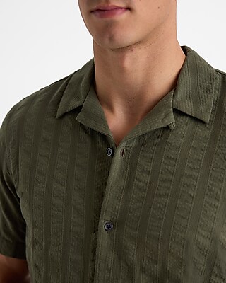 Textured Stripe Cotton Short Sleeve Shirt