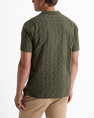 Textured Stripe Cotton Short Sleeve Shirt