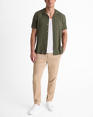 Textured Stripe Cotton Short Sleeve Shirt