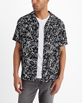 floral linen-blend short sleeve shirt