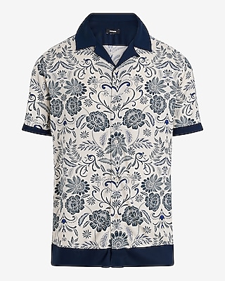 Bordered Paisley Rayon Short Sleeve Shirt