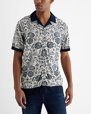 Bordered Paisley Rayon Short Sleeve Shirt