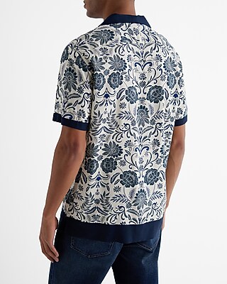 Bordered Paisley Rayon Short Sleeve Shirt