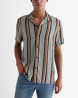 Striped Rayon Short Sleeve Shirt | Express