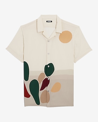 Desert Scene Print Rayon Short Sleeve Shirt