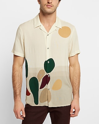 Desert Scene Print Rayon Short Sleeve Shirt