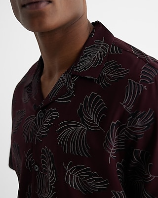 Palm Print Rayon Short Sleeve Shirt Neutral Men