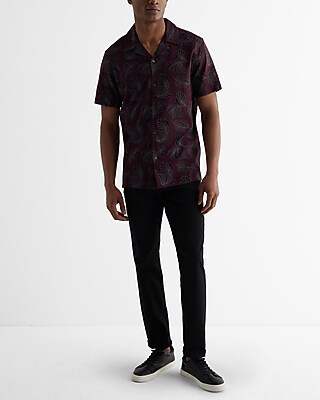 Palm Print Rayon Short Sleeve Shirt
