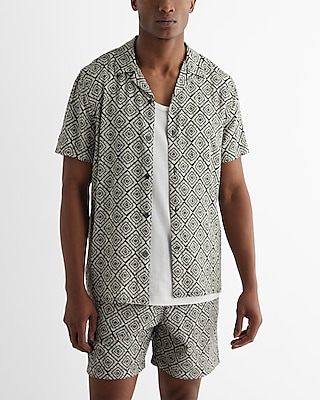 Geo Print Rayon Short Sleeve Shirt