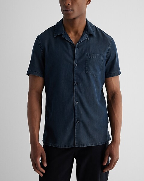 Mens Short Sleeve Jean Shirt Denim Blue, Club Monaco Shirts