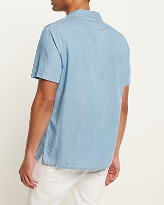 EX - SS BROOKLYN CTN TENCEL DENIM MED LT WASH SHIRT SST 8409:DENIM:XXL TALL