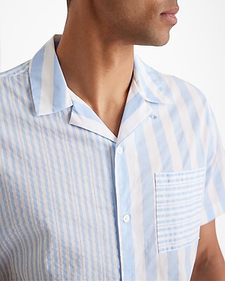 Multi Stripe Stretch Cotton Short Sleeve Shirt
