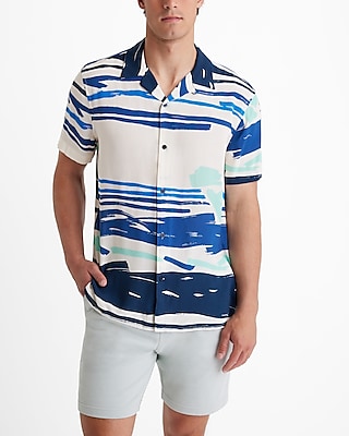 Painted Stripe Rayon Short Sleeve Shirt