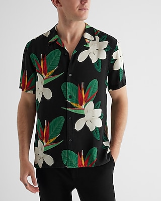 Tropical Floral Rayon Short Sleeve Shirt | Express