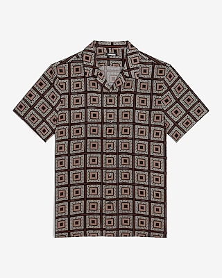 Geo Print Rayon Short Sleeve Shirt