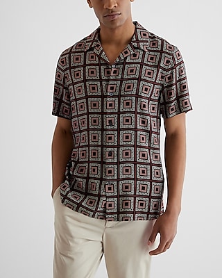 Geo Print Rayon Short Sleeve Shirt