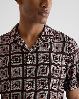 Geo Print Rayon Short Sleeve Shirt