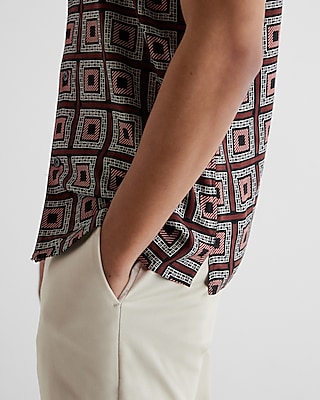 Geo Print Rayon Short Sleeve Shirt