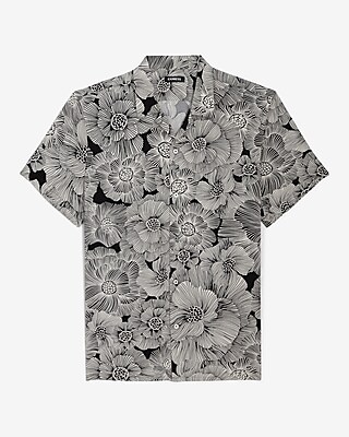 Line Floral Rayon Short Sleeve Shirt