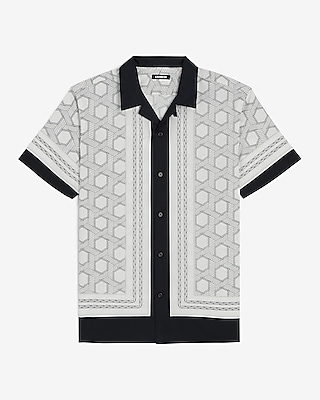 Border Geo Print Stretch Cotton Short Sleeve Shirt