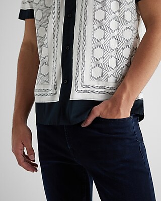 Border Geo Print Stretch Cotton Short Sleeve Shirt