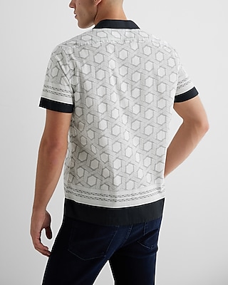 Border Geo Print Stretch Cotton Short Sleeve Shirt